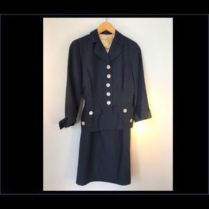 Vintage suit in navy silk -  40s-50s